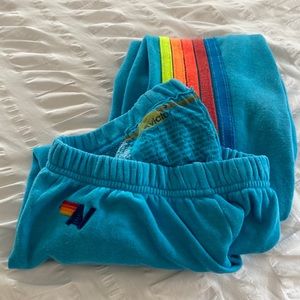 Aviator Nation Sweatpants Blue rainbow Stripe